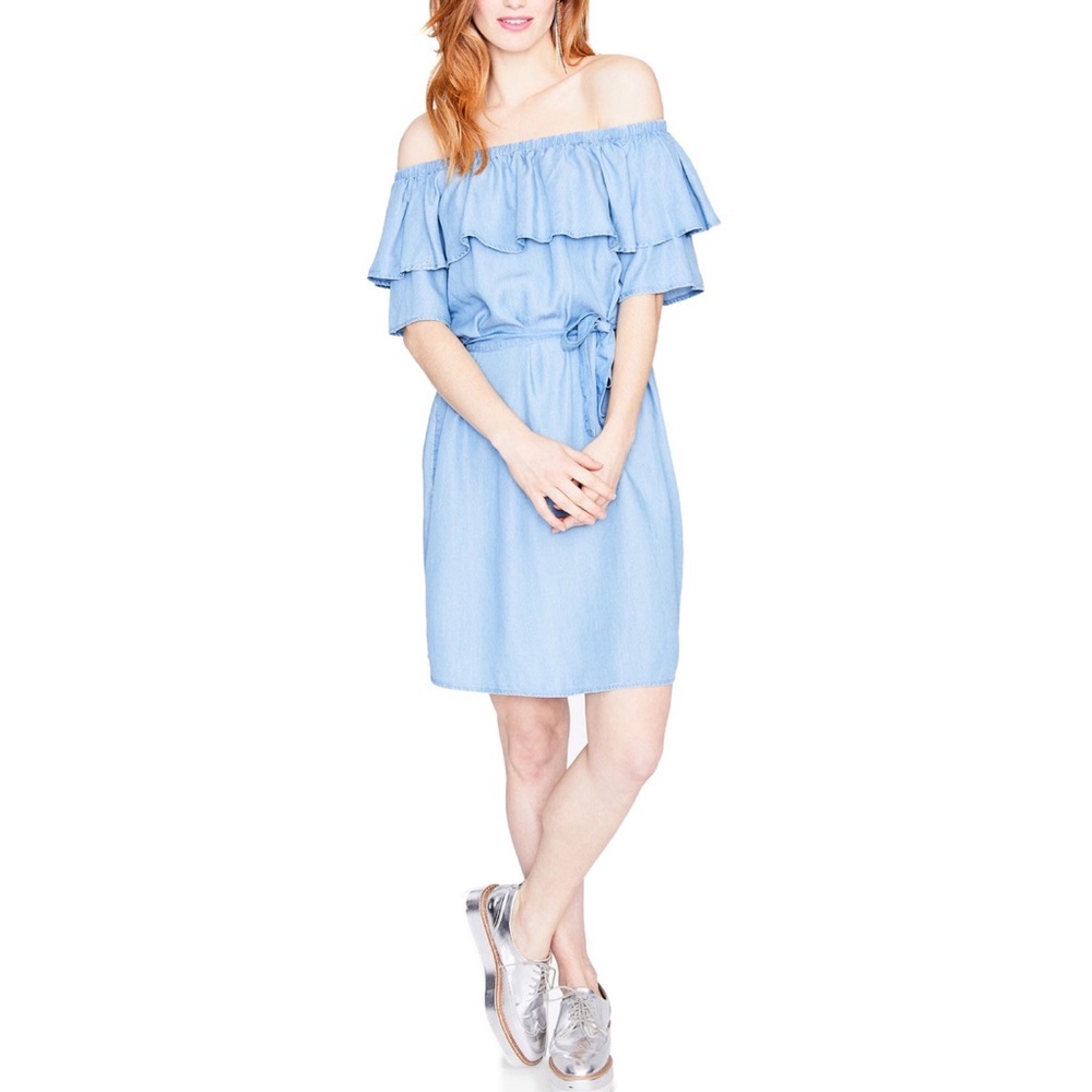RACHEL Rachel Roy Denim Ruffle Off Shoulder Dress